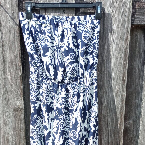 Lilly Pulitzer Emmett Maxi In the Groove Navy White Strapless Dress Sz Small - Picture 6 of 6
